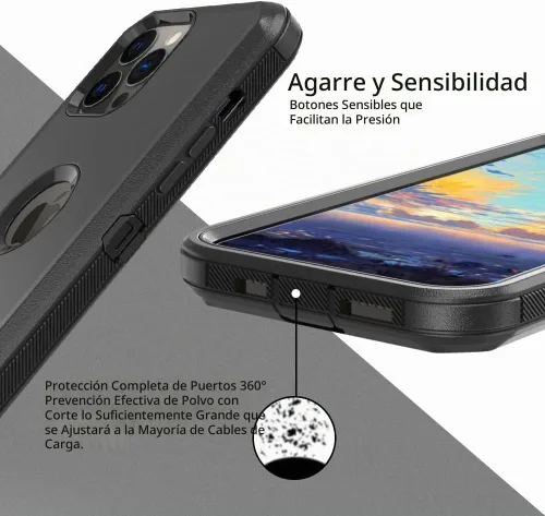 Vista 5 de Funda de teléfono para iPhone 13 Pro Max, resistente, resistente a prueba de golpes, funda protectora con clip para cinturón para Apple iPhone 13