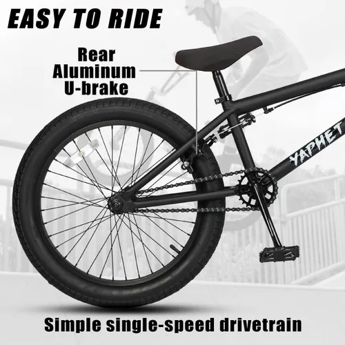 Vista 3 de cubsala Freestyle BMX Bike, 20 Inch Yaphet Bicycle for Teen Beginner and Adult Riders, Bike with Hi-Ten Steel Frame, Multiple