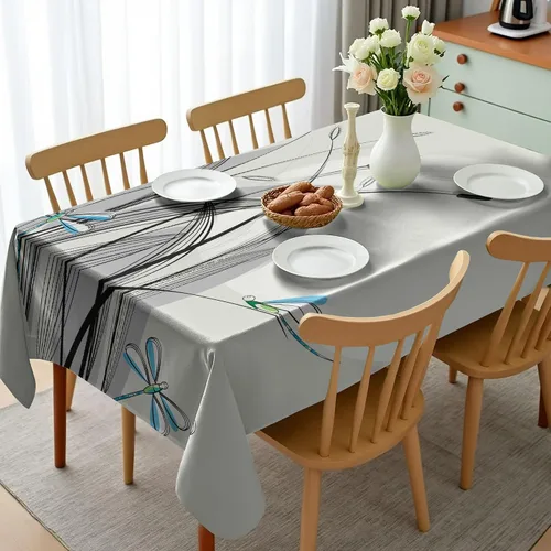 Vista 2 de Ambesonne Mantel rectangular de libélula en flores y ramas que florecen con estampado de depredadores primaverales, para comedor y cocina, 52 x 70