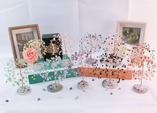 Vista 6 de LAIDANLA Árbol de cristal curativo natural de amatista, base de ágata de dinero Reiki, alambre de cobre, vida Feng Shui, energía para el hogar