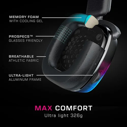 Vista 3 de ROCCAT Syn Max Air PC Wireless 3D Audio RGB - Auriculares para juegos, conexiones inalámbricas y Bluetooth simultáneas, batería de 16 horas y base