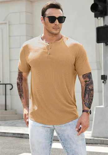 Vista 8 de JMIERR Camisas Henley para hombre con cuello redondo y botones