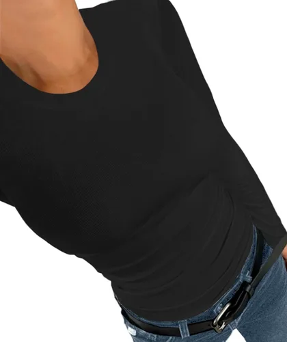 Vista 3 de Afibi Camiseta básica elástica de manga larga acanalada con cuello redondo para mujer