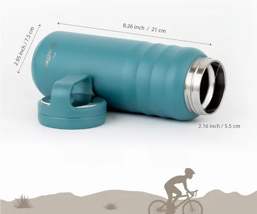 Vista 3 de GrandTies Botellas de agua deportivas de acero inoxidable con 2 tapas – Boca ancha aislada al vacío reutilizable a prueba de fugas sin BPA, Cantín