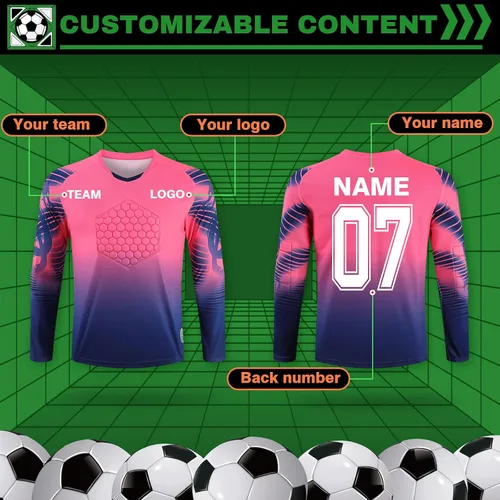 Vista 3 de Camiseta de fútbol de portero personalizada para adultosniños, manga larga personalizada y pantalones con logotipo del