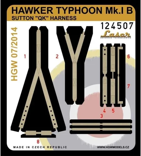 Vista 2 de HGW 124507 1/24 Cinturones de seguridad para Hawker Typhoon Mk I B pre-corte láser para Airfix