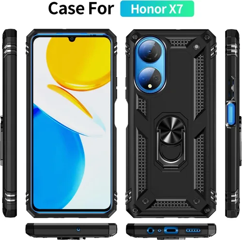 Vista 7 de Compatible con Honor X7, funda híbrida resistente con soporte giratorio y placa magnética para Honor X7