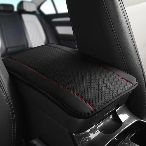 Vista 9 de ASUBHA Cojín para consola central de automóvil, 12.4 x 7.48 pulgadas, de piel, impermeable, protector de caja de asiento para reposabrazos de Negro