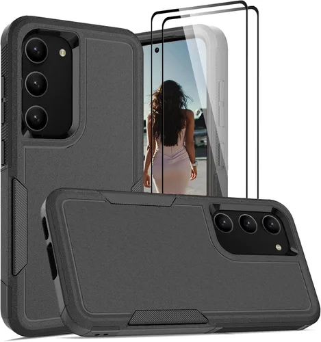 Vista 111 de Jeylly Funda para Samsung Galaxy S10 Plus S10+, ajuste delgado, doble capa, resistente, absorción de golpes, TPU con carcasa trasera de Negro