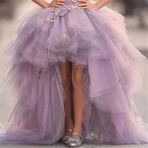 Vista 3 de Gzcdress - Vestido de concurso alto y bajo para niñas de 7 a 16 años, vestidos de concurso de flores vintage hinchados para boda