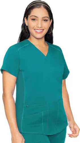 Vista 17 de Med Couture Touch - Camisa médica con cuello en V para mujer Sorbete de albaricoque