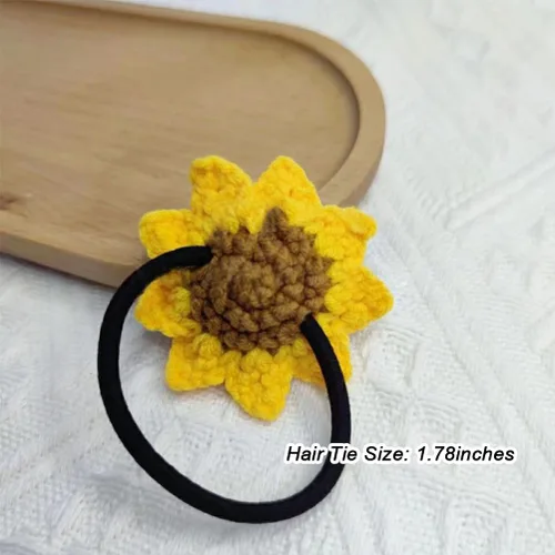 Vista 3 de Juego de 2 unidades de gomas para el pelo para niñas, hechas a mano de algodón, con diseño de girasol, flores amarillas elásticas, encantadores