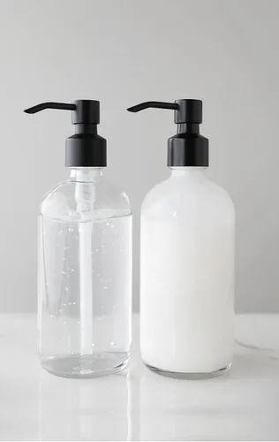 Vista 5 de Rail19 Market - Dispensador de jabón de vidrio transparente con bomba de metal, jabón líquido de manos y loción para cocina y baño, 16 onzas