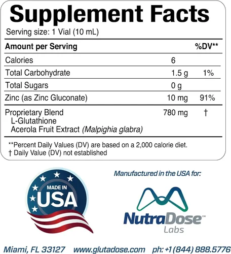 Vista 8 de GlutaDose Suplemento líquido de glutatión, L glutatión líquido con acerola y zinc, sabor natural a bayas de limón, fórmula antioxidante sin azúcar