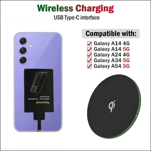 Vista 3 de 8W externo tipo C receptor de carga inalámbrico para Samsung Galaxy A54 A34 A24 A14 5G teléfono con cargador PAD