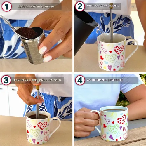Vista 4 de FinalPress Cafetera y té original, prensa micro francesa portátil de acero inoxidable, tecnología patentada 3 en 1 para preparar bebidas calientes
