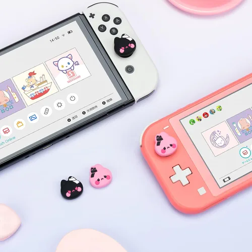 Vista 7 de GeekShare Bonitas tapas de silicona para el pulgar, funda de joystick compatible con Nintendo SwitchOLEDSwitch Lite, 4 unidades, Bunny & Kitty