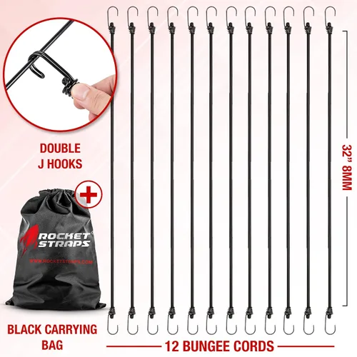 Vista 2 de Surtido definitivo de cuerdas elásticas para exteriores - Juego resistente de 12 cuerdas elásticas con ganchos doble J - Correas elásticas
