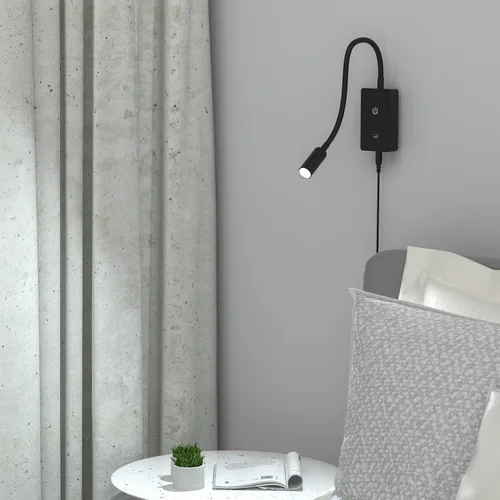 Vista 2 de Lámpara LED de pared regulable al tacto, lámpara de lectura LED flexible negra para dormitorio, 4 niveles de brillo (100% - 70% - 35% - 15%)