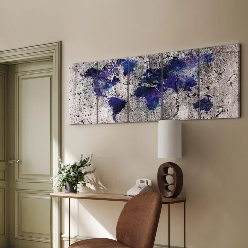 Vista 2 de artgeist Lienzo decorativo para pared, mapa del mundo, 40 x 16 pulgadas, 5 unidades, decoración del hogar, enmarcado, estirado, foto, pintura