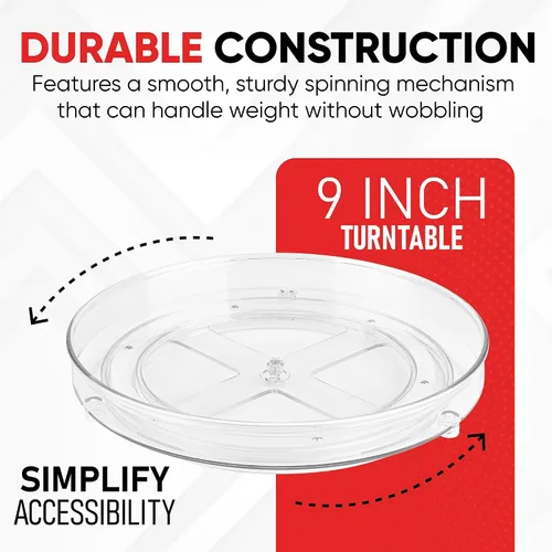Vista 3 de Organizador Giratorio Transparente Oizeir Lazy Susan (Paquete de 2) Plataforma Giratoria de 9 Pulgadas para Cocina, Despensa, Refrigerador, Baño
