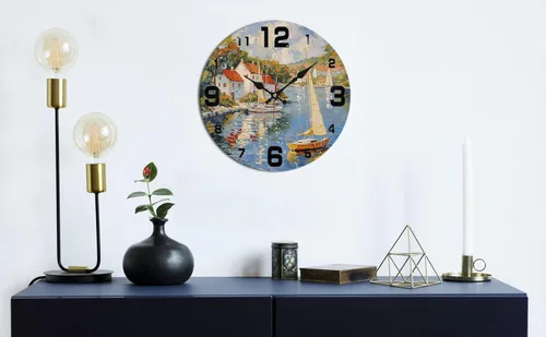 Vista 8 de Coastal Harbor Painting Wooden Wall Clock with Nautical Scene 25x25cm