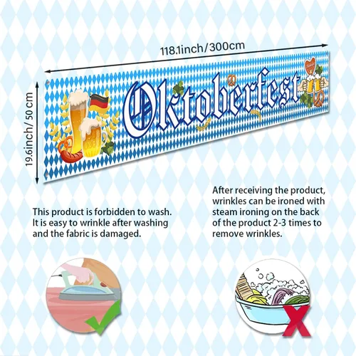 Vista 2 de Bandera del Oktoberfest, decoración bávara azul y blanca del Oktoberfest, 19.7*118.1 in, 1pc con cuerda de 19.7 ft