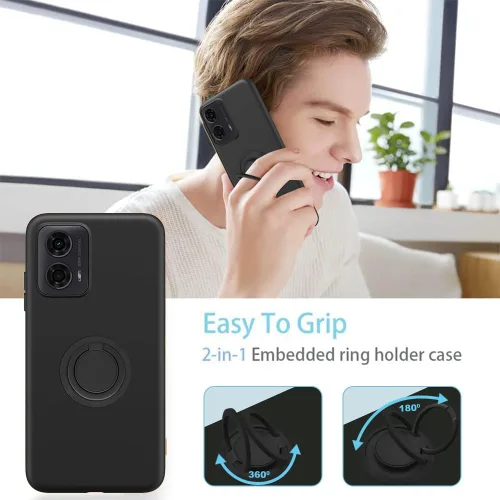 Vista 5 de Funda de teléfono para Motorola Moto G04/Moto G24/E14 con protector de pantalla de cristal, soporte de anillo giratorio de 360°, soporte de silicona