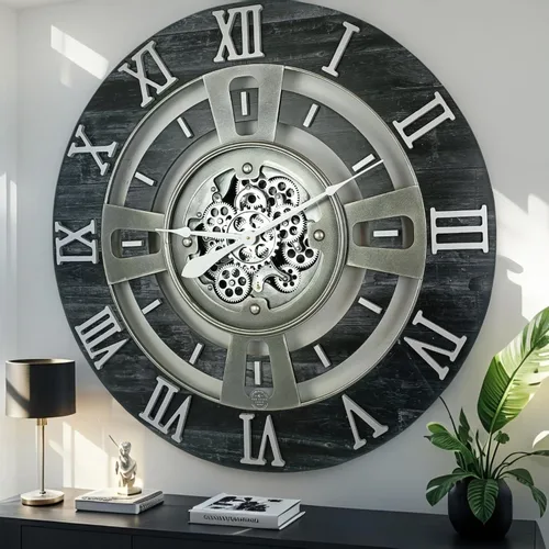 Vista 24 de ImprovingLife The Gears Reloj de pared con engranajes móviles reales línea Inglaterra (Verde Aguamarina, 24 pulgadas (60 cm))