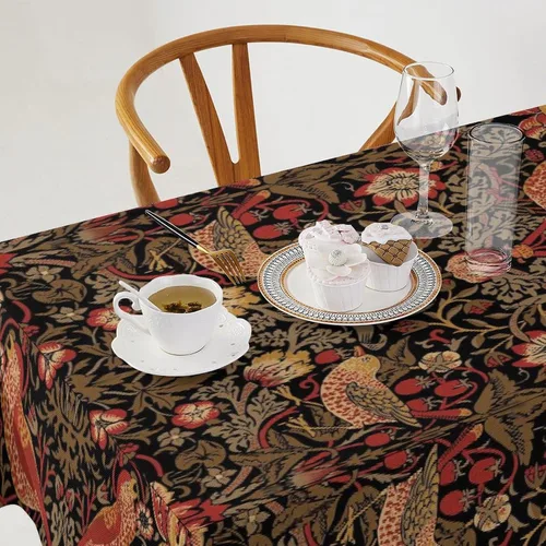 Vista 194 de Mantel Floral Retro de Pájaros, Diseño Original Bohemio William Morris Estampado Cubierta de Mesa para Hogar Picnic Fiesta Comedor Cocina William