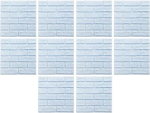Vista 8 de ECYC Ltd 10 paneles de pared de ladrillo 3D de 11.81 x 11.81 pulgadas, autoadhesivos, papel tapiz impermeable extraíble para sala de estar, 01