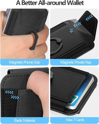 Vista 5 de ExtreLife Cartera Magsafe con agarre, soporte para 6 tarjetas, soporte magnético más fuerte para iPhone 17/16/15/14/13/12, cartera magnética