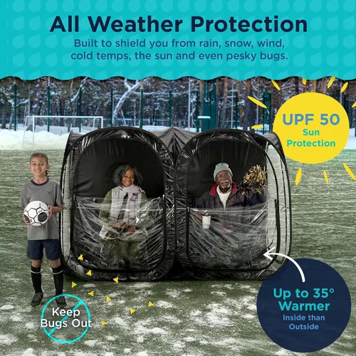 Vista 4 de WeatherPod® Side-by-Side™ 2-4 Person Pop-Up Sports Tent Pod - The Original Shark Tank Instant Setup All-Weather Shelter for Outdoor Sports, Rain