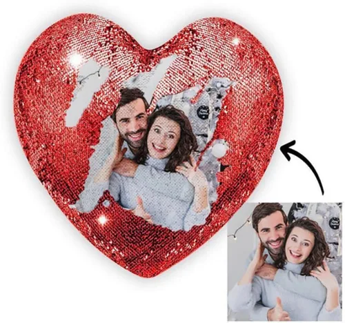 Vista 2 de CanvasChamp Almohada personalizada con lentejuelas en forma de corazón, funda de almohada reversible personalizada con lentejuelas, almohada