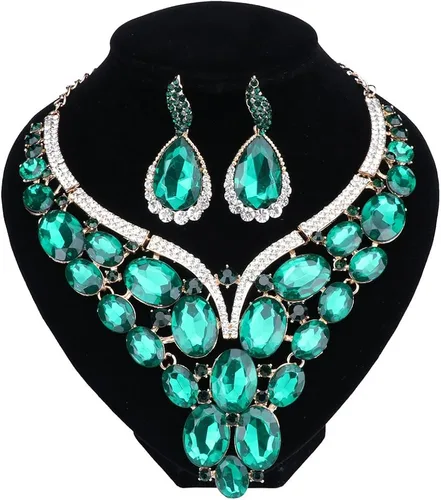 Vista 2 de Conjunto de joyería para mujer con diamantes de imitación de cristal, collar y pendientes, para vestido de novia
