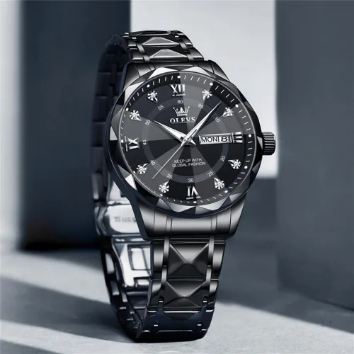 Vista 6 de OLEVS - Relojes para hombre de diamantes de lujo, casual, esfera grande, acero inoxidable, impermeable, para negocios, de vestir, analógico