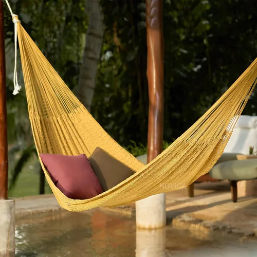 Vista 2 de Novica Handmade Uxmal Ocher Cotton Rope Hammock (Single)