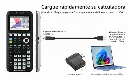 Vista 3 de TI84 TI-84 Plus CE Cable cargador para calculadoras gráficas Texas Instruments T1-84 ti 84 Plus CE Python Nspire cx ii Cable de alimentación/carga
