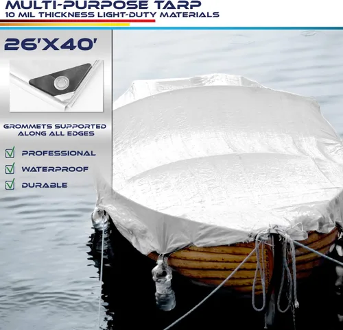Vista 2 de Windscreen4less Lona de polietileno blanca impermeable de 26 x 40 pies de 0.394 in