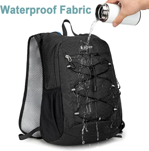 Vista 8 de BOVIP Mochila de hidratación ligera, mochila de senderismo multiusos de 15 litros con bolsa de agua de 1.5 L, mochila de agua hidráulica