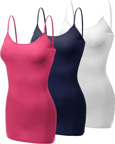 Vista 108 de Emmalise Camisola larga casual básica para mujer, con tirantes ajustables, top en capas