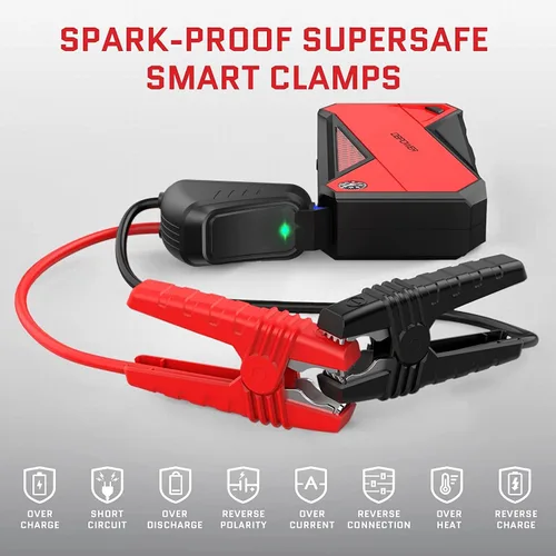 Vista 3 de DBPOWER Arrancador de coche portátil Peak 1600A 18000mAh (hasta 7.2 gasolina, motores diésel de 5.5L) con puerto de carga inteligente, pantalla LCD