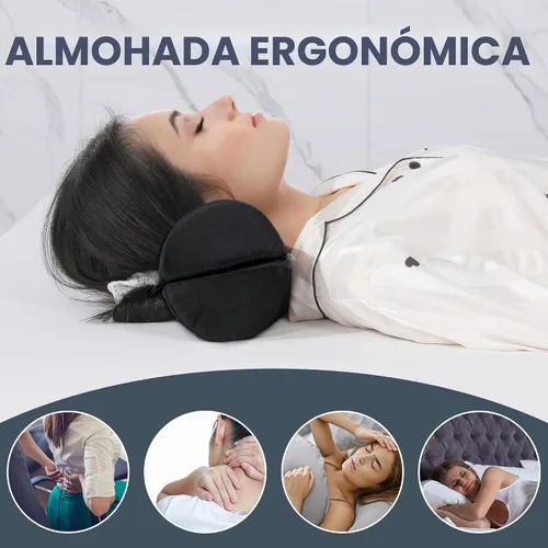 Vista 6 de ROYALAY Almohada cervical redonda para dormir, incluye 2 almohadas cervicales de media luna, almohada de espuma para reducir el dolor, almohada Negro