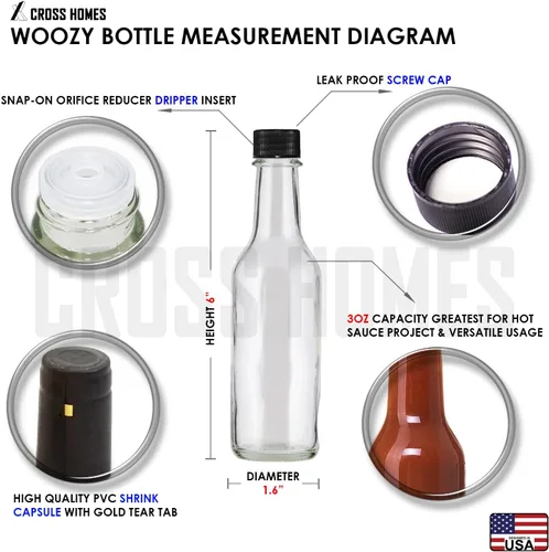 Vista 3 de Dasher - Botellas de salsa picante de 3 onzas, botellas vacías de vidrio transparente con cápsulas retráctiles, botella de vino pequeña con bandas