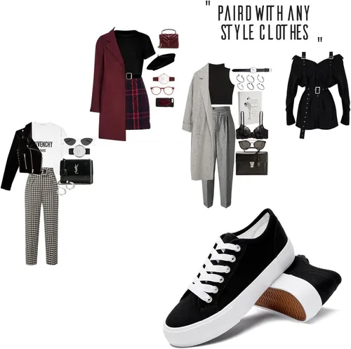 Vista 5 de Tenis de plataforma blanca para mujer zapatos de tenis con plataforma negra zapatos casuales de moda con cordones zapatos planos de lona para caminar