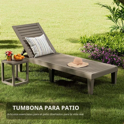 Vista 9 de Juego de sillas reclinables al aire libre, 2 piezas, 5 posiciones ajustables para bronceado con textura de madera, silla de patio de resina