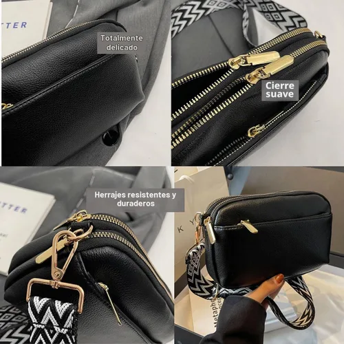Vista 2 de Bolsos cruzados para mujer, bolsos de hombro de piel vegana y carteras para mujer con correa ancha ajustable