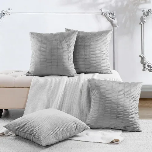 Vista 28 de Juego de 2 fundas de almohada decorativas de terciopelo a rayas plisadas de 14 x 26 pulgadas, funda de cojín rectangular suave y elegante para sofá