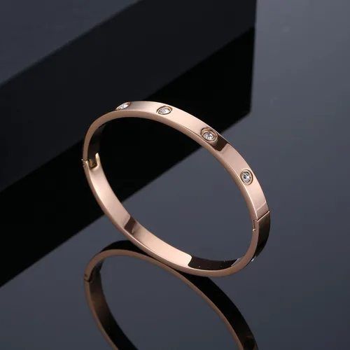 Vista 2 de YCSLYW Women's Stainless Steel Bracelet Jewelry Crystal Bracelet With Cube Zircon Hinge Jewelry oval Bangle Witness the Gift of Love