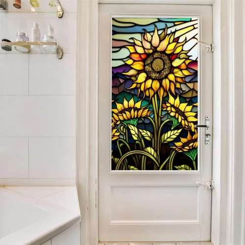 Vista 6 de Película de privacidad para ventana, película de vidrieras de girasol, película de privacidad extraíble para ventana, adhesivo estático decorativo